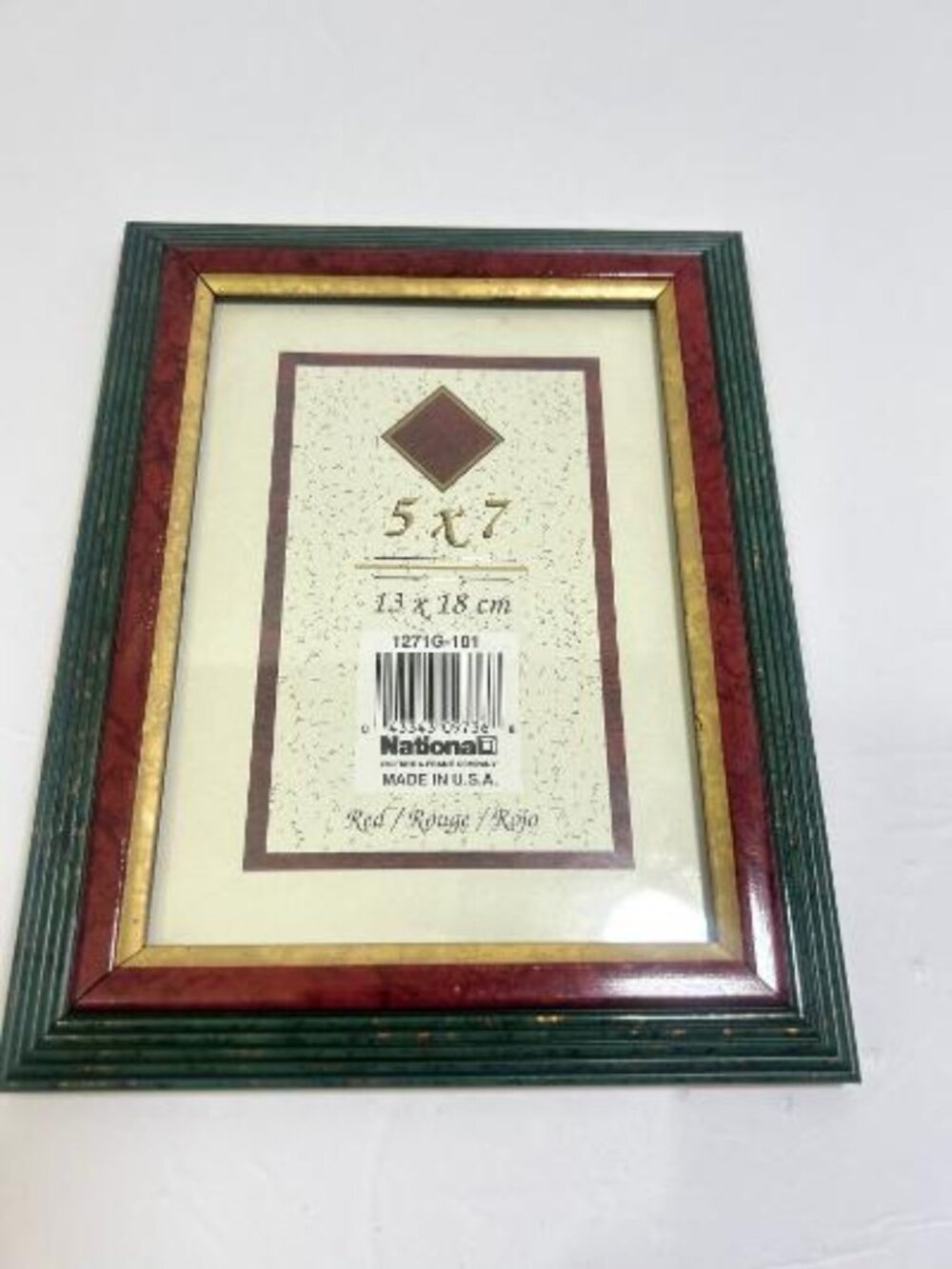 Vintage National Picture Frame Green Gold Red Fits 5X7 Made In USA
